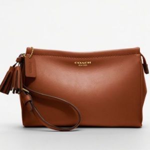 Coach brown/camel leather wristlet clutch